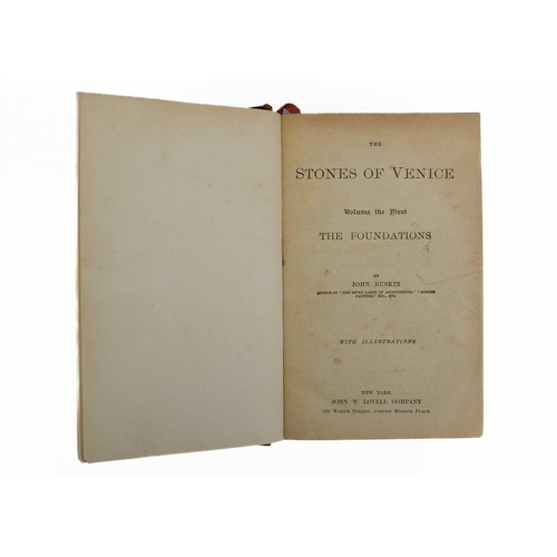 391 - RUSKIN, John. 'The Stones of Venice,' Three volumes bound in one, half polished calf with marbled bo... 