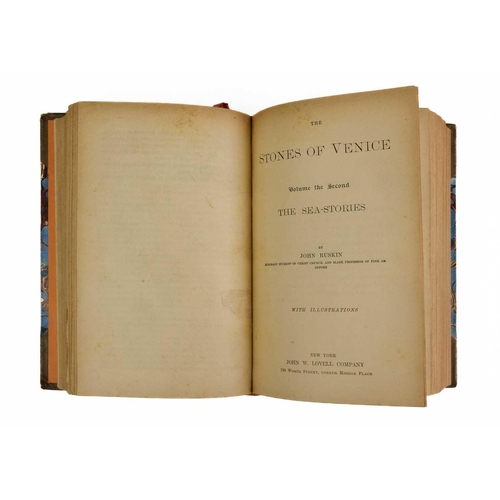 391 - RUSKIN, John. 'The Stones of Venice,' Three volumes bound in one, half polished calf with marbled bo... 