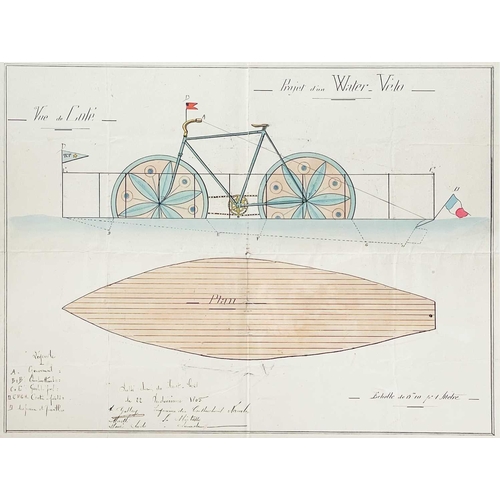 406 - 'Projet d'un Water Velo' Hand drawn design signed by Monsieur Raphael and dated 1805. The design bei... 