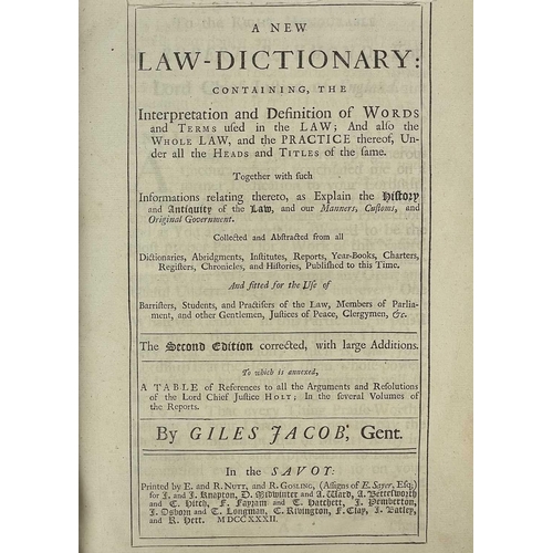 410 - JACOB, Giles 'A New Law-Dictionary,' '...containing the interpretation and definition of words and t... 