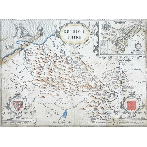 421 - SPEED, John. 'Denbighshire' Engraved map, inset town plan of Montgomery, large strapwork cartouche, ... 