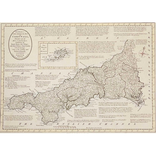 424 - 'Bowles's New Medium Map of Cornwall,' Vignette text and engraving of the Isles of Scilly, toning, f... 