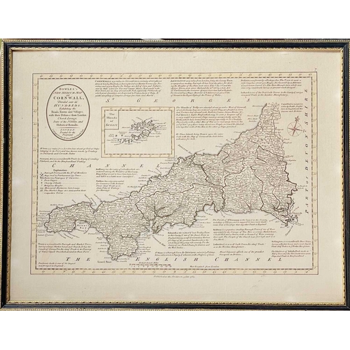 424 - 'Bowles's New Medium Map of Cornwall,' Vignette text and engraving of the Isles of Scilly, toning, f... 