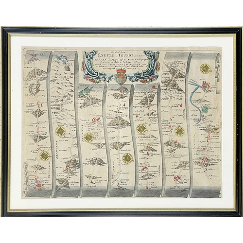 430 - OGILBY, John The Road From Exeter To Truroe A hand-coloured 17th Century engraved map, arriving to T... 