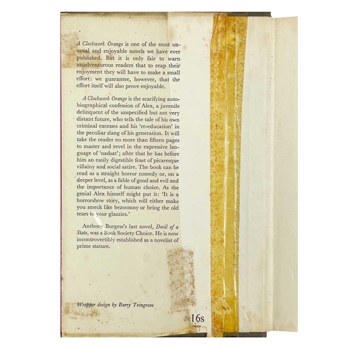 460 - BURGESS, Anthony. 'A Clock Work Orange,' First edition, first issue, bound in black boards and with ... 