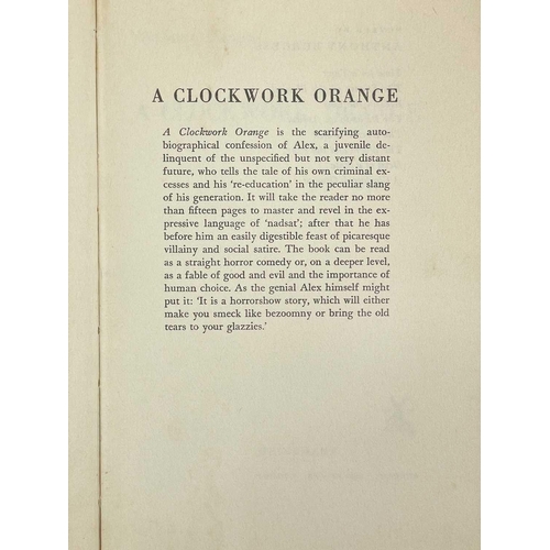 460 - BURGESS, Anthony. 'A Clock Work Orange,' First edition, first issue, bound in black boards and with ... 