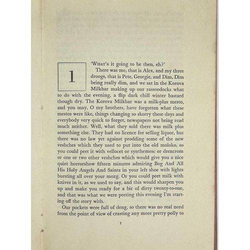 460 - BURGESS, Anthony. 'A Clock Work Orange,' First edition, first issue, bound in black boards and with ... 