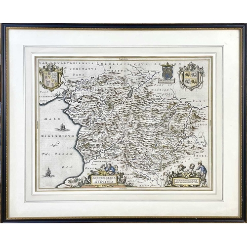 463 - J. BLAEU. 'Montgomeria comitatus et comitatus Mervinia' Copper engraved map of Montgomeryshire in Wa... 