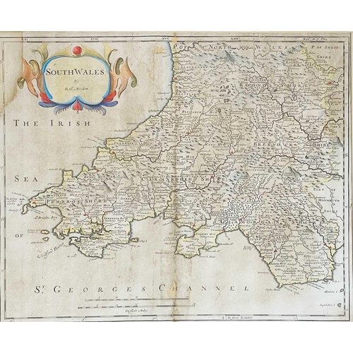 466 - Robert Morden 'Cornwall,' engraved map, later hand colouring, centre fold, framed and glassed, 39.5c... 