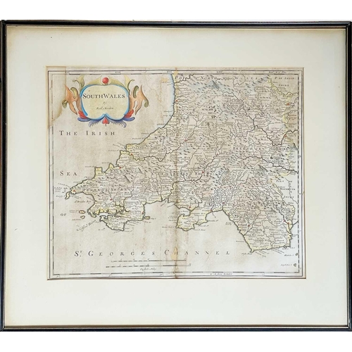 466 - Robert Morden 'Cornwall,' engraved map, later hand colouring, centre fold, framed and glassed, 39.5c... 