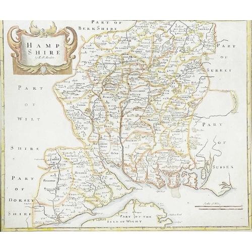 466 - Robert Morden 'Cornwall,' engraved map, later hand colouring, centre fold, framed and glassed, 39.5c... 