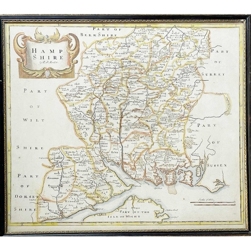 466 - Robert Morden 'Cornwall,' engraved map, later hand colouring, centre fold, framed and glassed, 39.5c... 