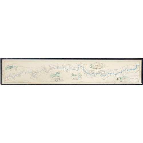 471 - 'Fishermans Map of Salmon Pools on the River Dee,' Hand drawn river map, 1959 Scale 1 inch to 1 mile... 