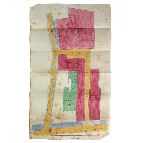 476 - Metropolitan and Metropolitan District Railways. Hand coloured pen and ink on cloth, plan of undergr... 