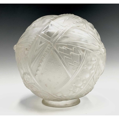 12 - A Muller Freres Luneville frosted glass globe. Moulded with flowerheads, stars and geometric motifs,... 