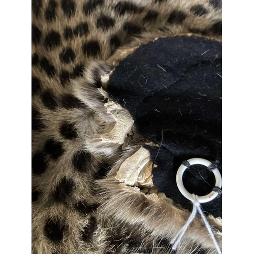 124 - An early 20th century Leopard skin rug. With head mount and mouth agape backed onto felt, length 196... 