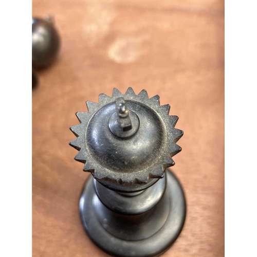 130 - An ebony and boxwood Staunton pattern chess set. Height of king 8.5cm, together with a folding chess... 