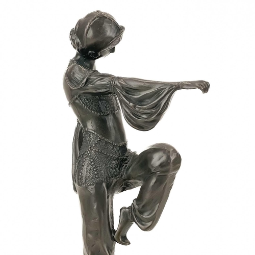 132 - A reproduction bronze dancing figure. Height 41.5cm; together with another reproduction seated bronz... 