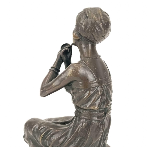 132 - A reproduction bronze dancing figure. Height 41.5cm; together with another reproduction seated bronz... 