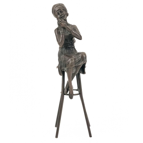 132 - A reproduction bronze dancing figure. Height 41.5cm; together with another reproduction seated bronz... 