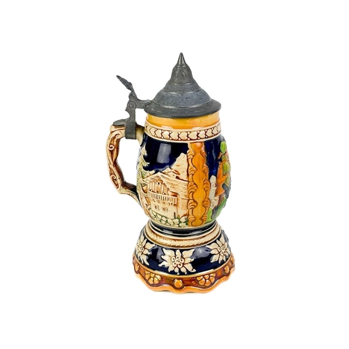 134 - A Victorian style electric hanging lamp. Height 48cm together with a German pottery musical stein. (... 