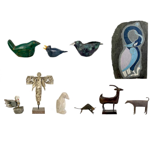 135 - A John Mainwaring carved wood sculpture 'Starling'. Height 7.5cm. Together with another carved wood ... 