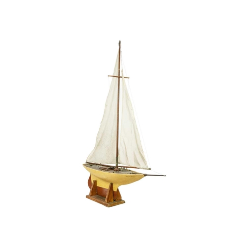 144 - An early 20th century pond yacht White Heather. With stand, height 125cm.