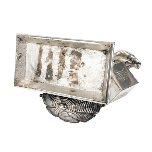 148 - A Mappin & Webb silver plated novelty condiment set. Modelled as an oriental man with a yoke and bas... 