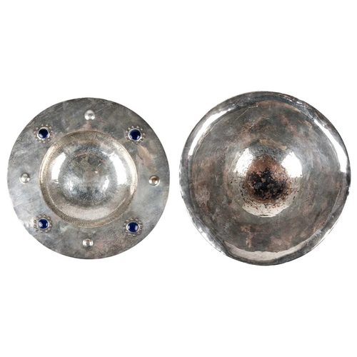 159 - An Arts and Crafts Duchess of Sutherland Cripples Guild flared rim dish. With blue Ruskin style cabo... 