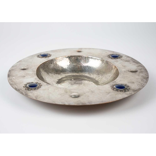 159 - An Arts and Crafts Duchess of Sutherland Cripples Guild flared rim dish. With blue Ruskin style cabo... 
