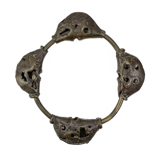 160 - A white metal betel nut box. Length 6cm together with a pair of African cuff bracelets, an Indian br... 