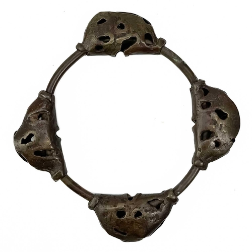 160 - A white metal betel nut box. Length 6cm together with a pair of African cuff bracelets, an Indian br... 