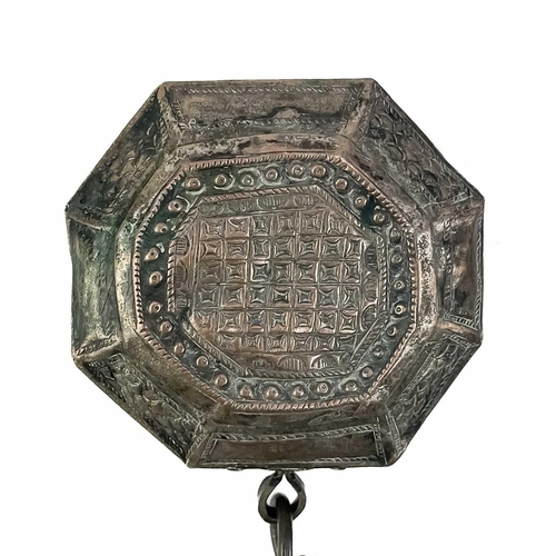 160 - A white metal betel nut box. Length 6cm together with a pair of African cuff bracelets, an Indian br... 