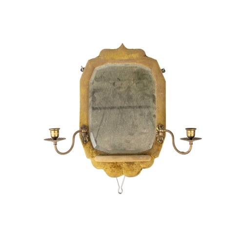 167 - A Victorian velvet framed bevelled edge wall mirror with integral shelf and pair of candle sconces. ... 