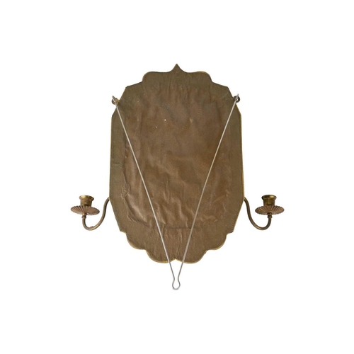 167 - A Victorian velvet framed bevelled edge wall mirror with integral shelf and pair of candle sconces. ... 