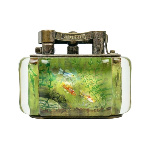 170 - A Dunhill Lucite and electroplate aquarium table lighter. 1950s, set in a typical fashion with three... 