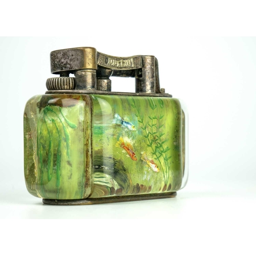 170 - A Dunhill Lucite and electroplate aquarium table lighter. 1950s, set in a typical fashion with three... 