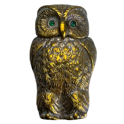 171 - Five Victorian nickel plated brass vesta cases. Comprising: an owl with green glass eyes, a fish wit... 