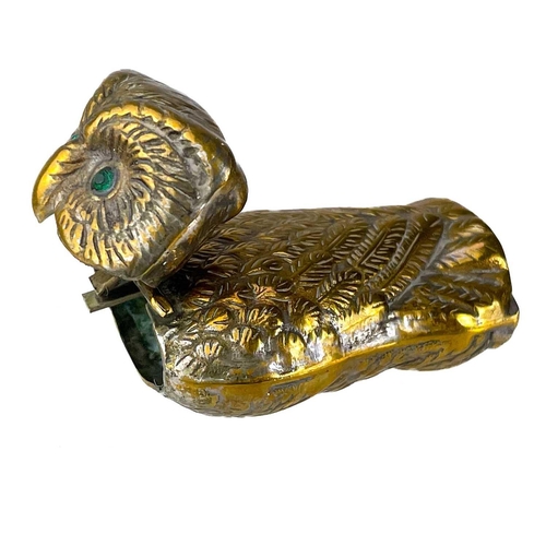 171 - Five Victorian nickel plated brass vesta cases. Comprising: an owl with green glass eyes, a fish wit... 