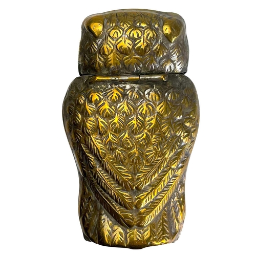 171 - Five Victorian nickel plated brass vesta cases. Comprising: an owl with green glass eyes, a fish wit... 