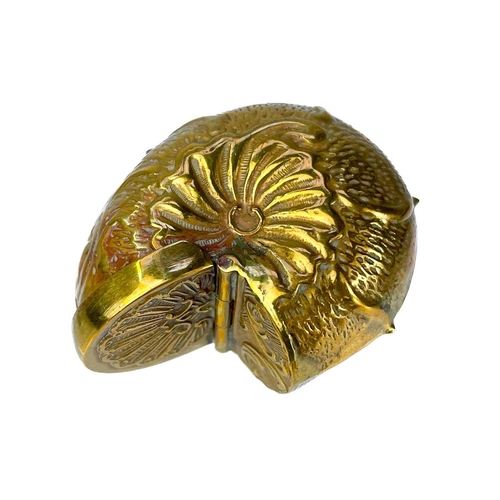 171 - Five Victorian nickel plated brass vesta cases. Comprising: an owl with green glass eyes, a fish wit... 