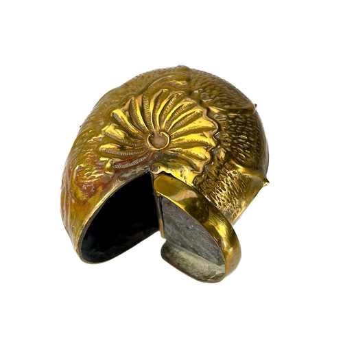 171 - Five Victorian nickel plated brass vesta cases. Comprising: an owl with green glass eyes, a fish wit... 