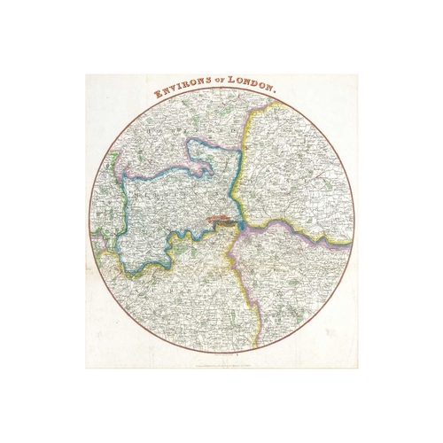 172 - A coloured map, Environs of London. Neele & Son, Strand, published 1820 by Pinnock and Maunder, 28cm... 