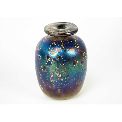 34 - Peter Layton (1940) Studio glass ovoid vase. Signed to base, height 14cm.