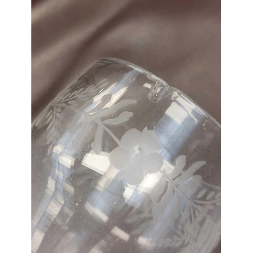 359 - A set of four 19th century English glass rummers. Engraved with flowers, height 12cm together with o... 