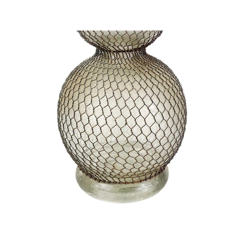 361 - A large early 20th century glass double gourd soda siphon with wire mesh surround. Height 47cm toget... 