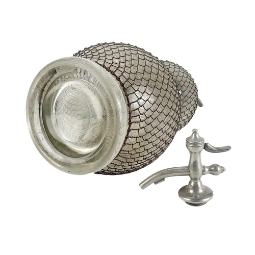 361 - A large early 20th century glass double gourd soda siphon with wire mesh surround. Height 47cm toget... 