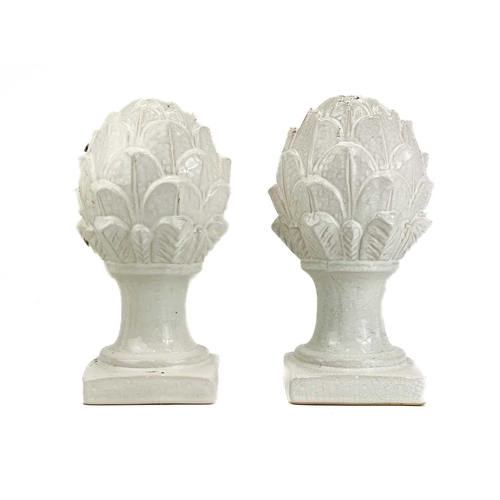 365 - A pair of ceramic artichokes with crackle glaze finish. Height 30cm.