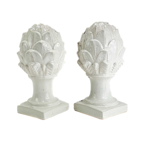 365 - A pair of ceramic artichokes with crackle glaze finish. Height 30cm.