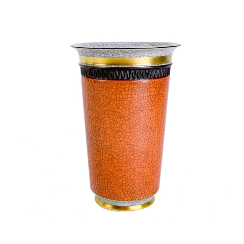 366 - A Royal Copenhagen ceramic beaker vase. With orange and grey crackle glaze pattern no. 212 shape no.... 